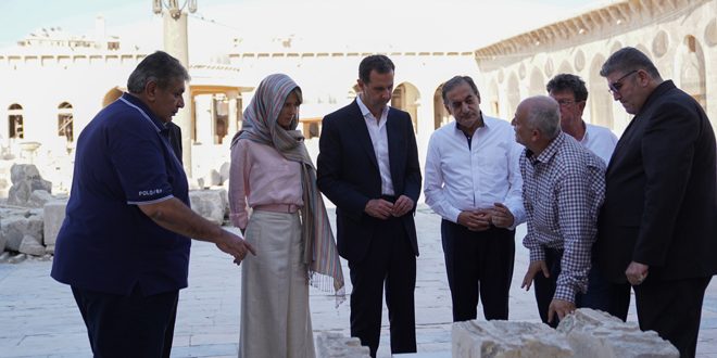 الرئيس بشار الأسد والسيدة أسماء الأسد في حلب للمشاركة في إطلاق مرحلة جديدة من عمليات إعادة تأهيل مدينة حلب
