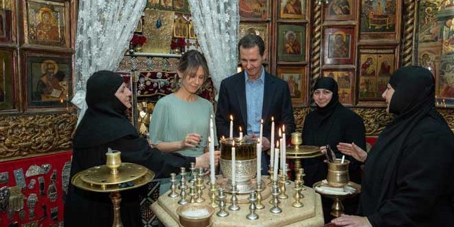 الرئيس الأسد والسيدة أسماء الأسد يزوران دير سيدة صيدنايا
