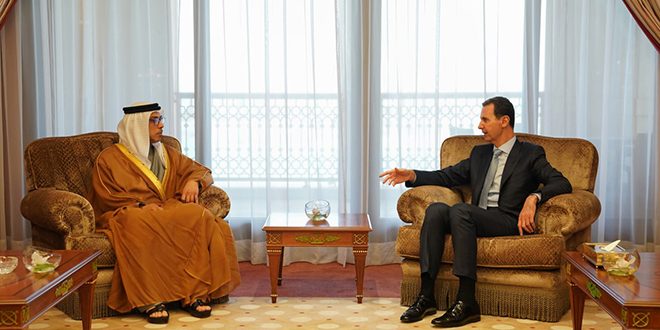 الرئيس الأسد يبحث مع الشيخ منصور بن زايد العلاقات الثنائية الوثيقة بين سورية والإمارات
