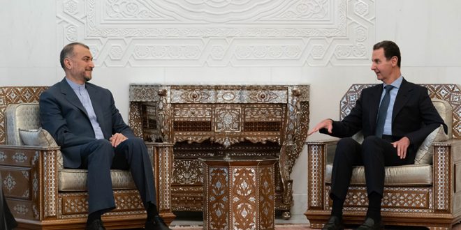 الرئيس الأسد خلال لقائه عبد اللهيان: دمشق حريصة على التواصل وتنسيق المواقف مع إيران لتحقيق المصالح المشتركة للبلدين
