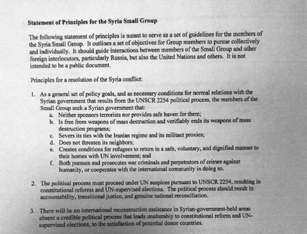 المبادئ التي سلمتّها "مجموعة السبع" بشأن سورية إلى ديمستورا،