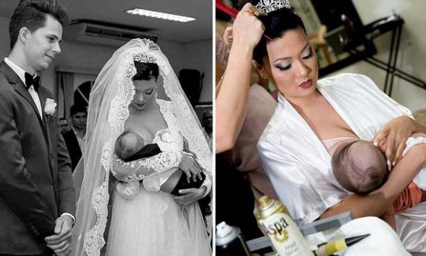 شاهد… عروس ترضع طفلها أثناء حفل زفافها وصورها تجتاح الانترنت