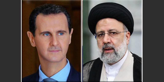 الرئيسان الأسد ورئيسي يؤكدان موقفهما الداعم للشعب الفلسطيني ومقاومته المشروعة
