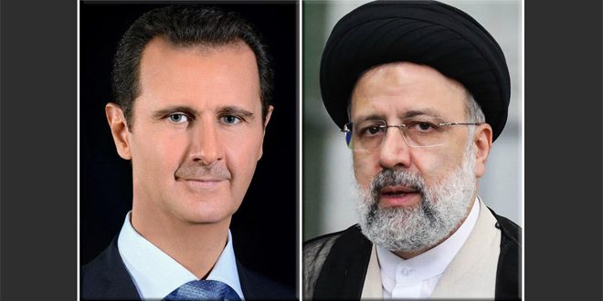الرئيس الإيراني يؤكد خلال اتصال هاتفي مع الرئيس الأسد وقوف بلاده إلى جانب سورية في المحنة التي تتعرض لها إثر الزلزال المدمر