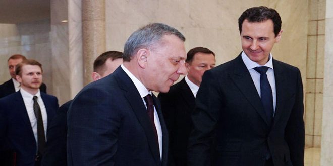 الرئيس الأسد يستقبل بوريسوف ويبحث معه التعاون القائم بين سورية وروسيا والاتفاقيات الثنائية الموقعة