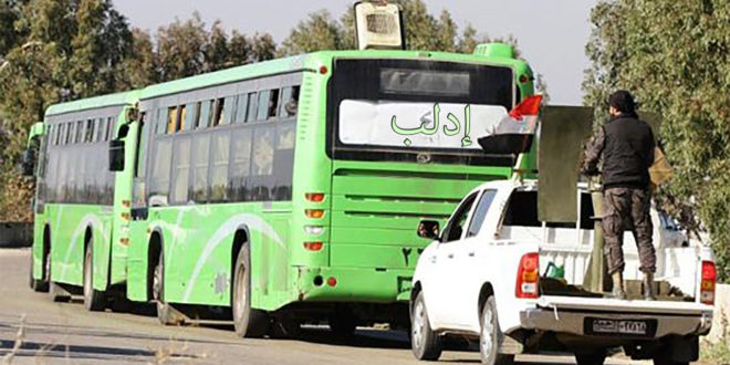 تجهيز 101 حافلة تقل 6432 شخصاً من جوبر وزملكا وعربين وعين ترما تمهيدا لنقلهم إلى إدلب