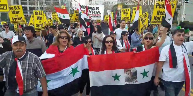 فيديو: مظاهرات في لوس أنجلوس وواشنطن احتجاجا على العدوان الثلاثي على سورية