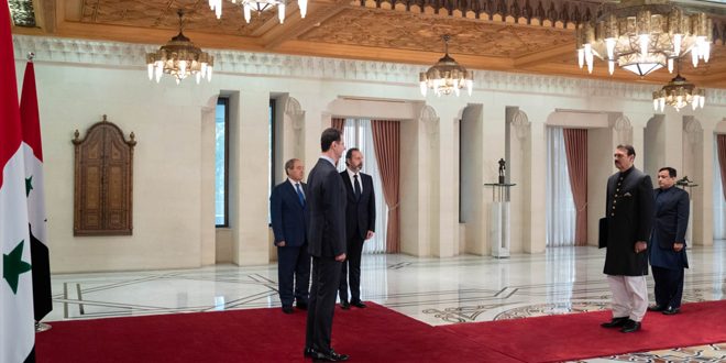 الرئيس الأسد يتقبّل أوراق اعتماد شاهد أختر سفيراً مفوضاً وفوق العادة لباكستان لدى سورية
