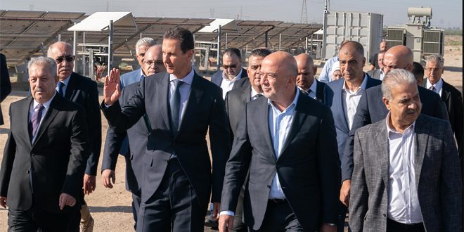 الرئيس الأسد يطلق المرحلة الأولى من تشغيل مشروع الطاقة الكهروضوئية في مدينة عدرا الصناعية