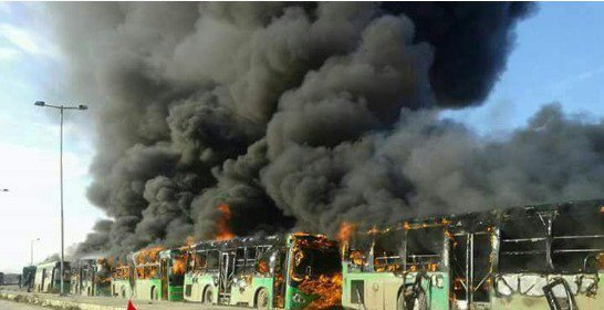 إحراق حافلات إجلاء المدنيين من كفريا والفوعة