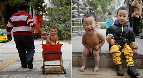صور: صيني يحرم طفله من الملابس لعام كامل لتعليمه الجرأة